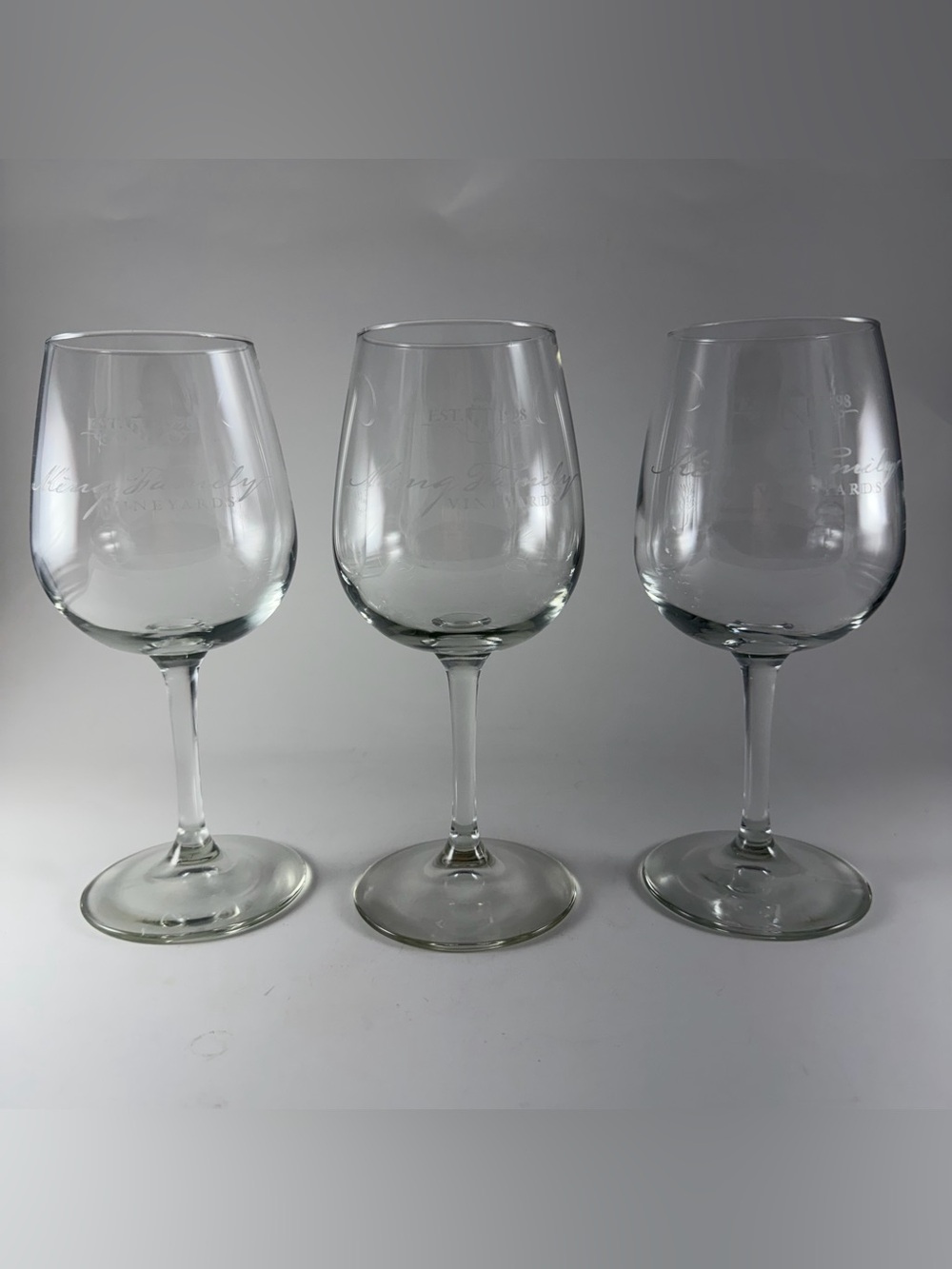 King Family Vineyards Wine Glasses Set of 3 Crozet VA Virginia Winery Logo